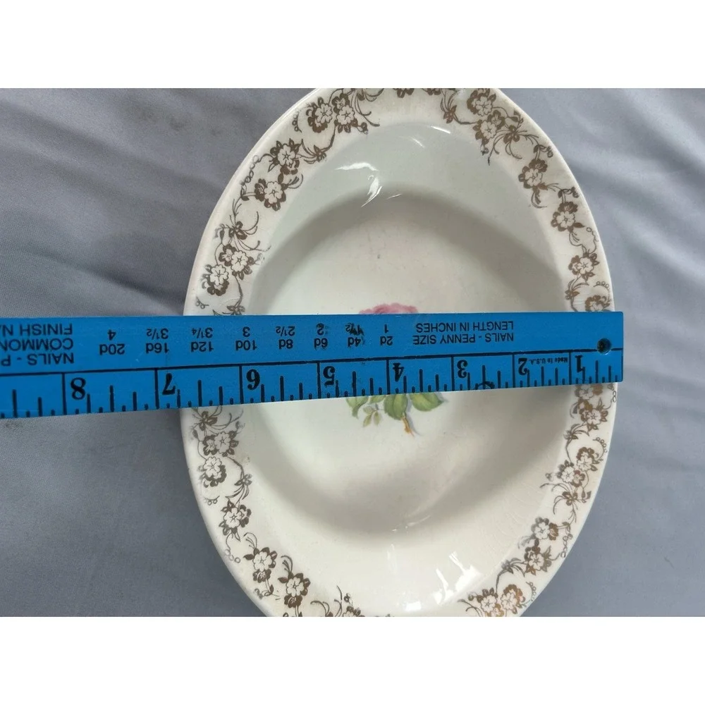 Vintage Taylor Smith Taylor Oval Serving Bowl & Tray Rose Floral‎ Gold Trim
